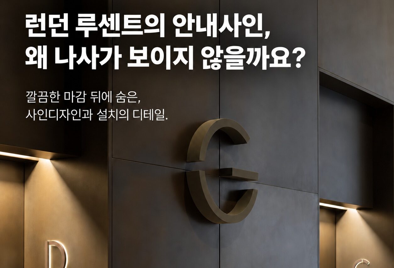 런던 루센트의 입체 층 표시 사진에 ‘런던 루센트의 안내사인, 왜 나사가 보이지 않을까요?’ 제목을 배치한 디자인시기 인사이트 표지