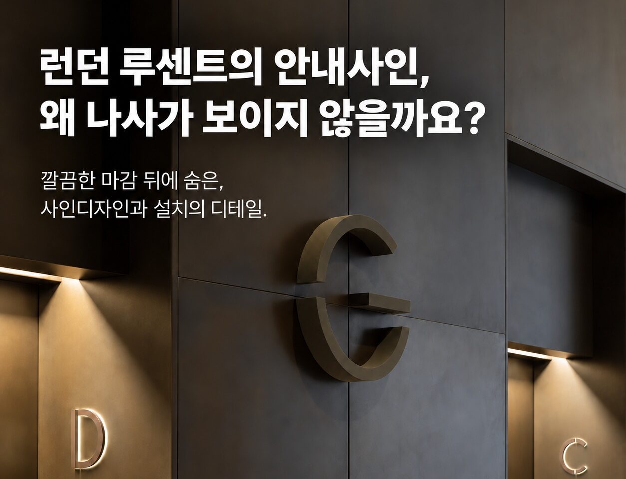 런던 루센트의 입체 층 표시 사진에 ‘런던 루센트의 안내사인, 왜 나사가 보이지 않을까요?’ 제목을 배치한 디자인시기 인사이트 표지